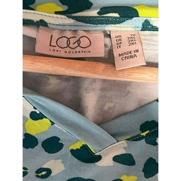 LOGO Lori Goldstein Blue Printed V Neck Tunic Top 1X - Picture 4 of 9